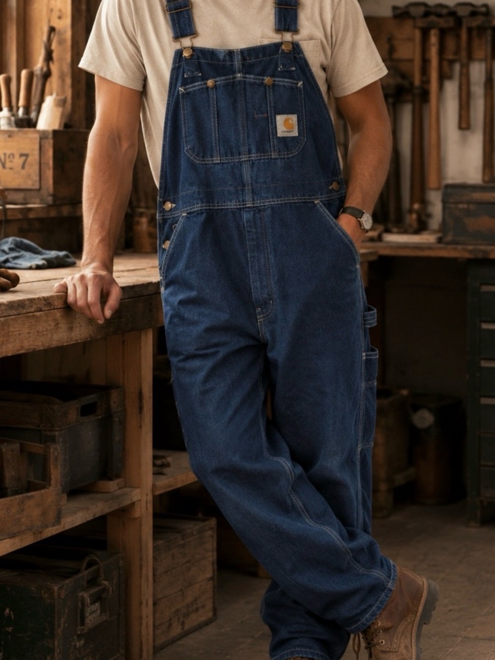 Vintage EUC 38x30 Carhartt Men's Dark Blue Denim Overalls
